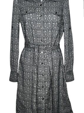 Tory Burch White & Navy Carinthia Printed Shirt Dress with Tie Waist
